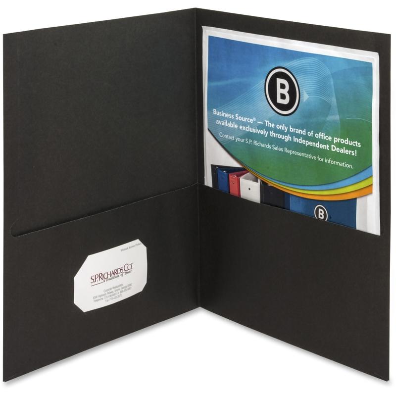 Business Source Letter Recycled Pocket Folder - 8 1/2in x 11in - 100 Sheet Capacity - 2 Inside Front & Back Pocket(s) - Paper - Black - 35% Recycled - 25 / Box (Min Order Qty 6) MPN:78490