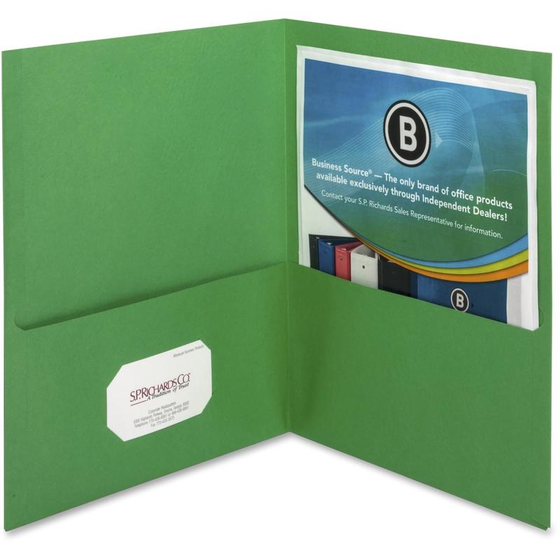 Business Source Letter Recycled Pocket Folders, 8 1/2in x 11in, 100 Sheet Capacity, 2 Inside Front & Back Pockets, 78493, Box Of 25 MPN:78493