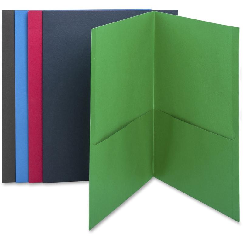 Business Source Letter Recycled Pocket Folder - 8 1/2in x 11in - 100 Sheets Capacity - Paper - Assorted - 35% Recycled - 25/Box - 78502 MPN:78502