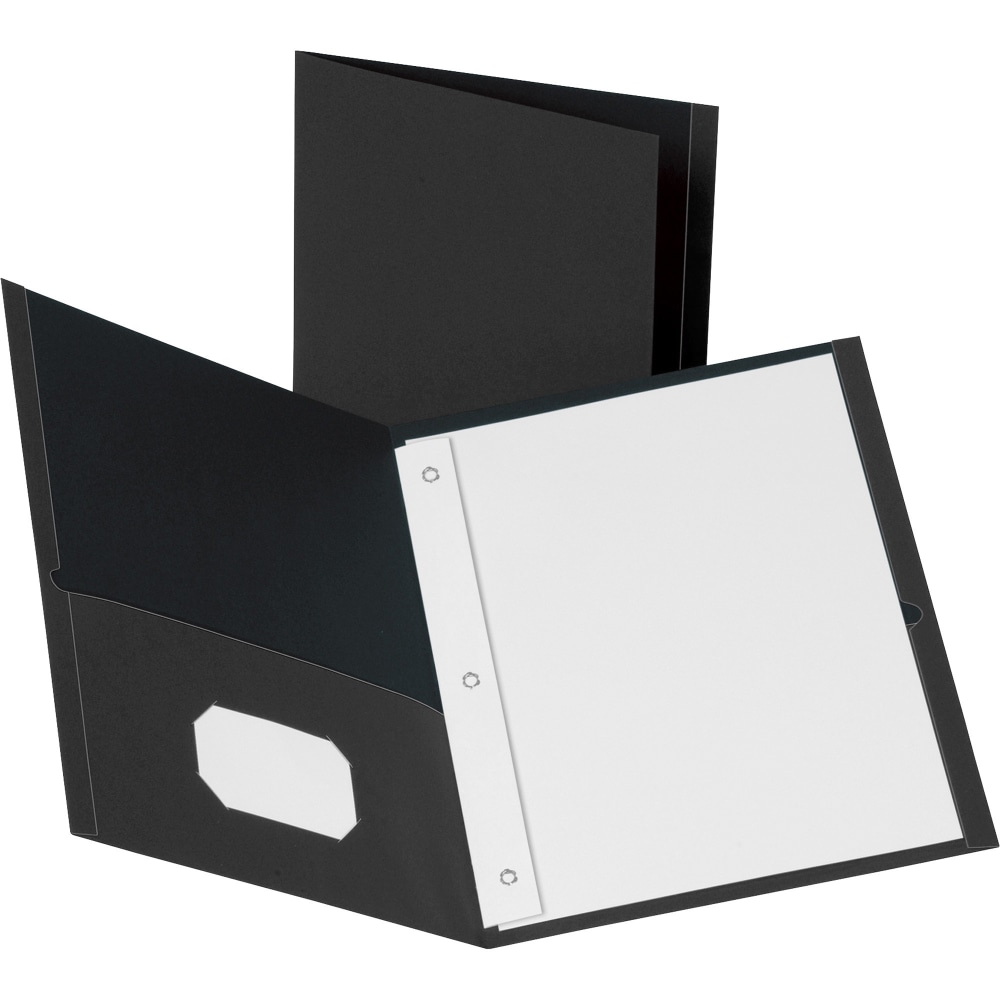 Business Source Leatherette Storage Pockets Fastener Folders, 8 1/2in x 11in, Letter Size, Black, Box Of 25 Folders MPN:78532
