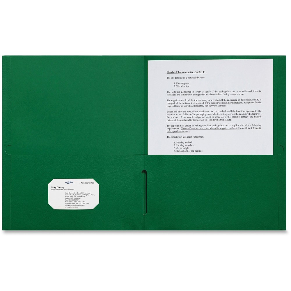 Sparco Leatherette Portfolio, 8-1/2in x 11in, 2 Pocket, Green, Box of 25 MPN:78545