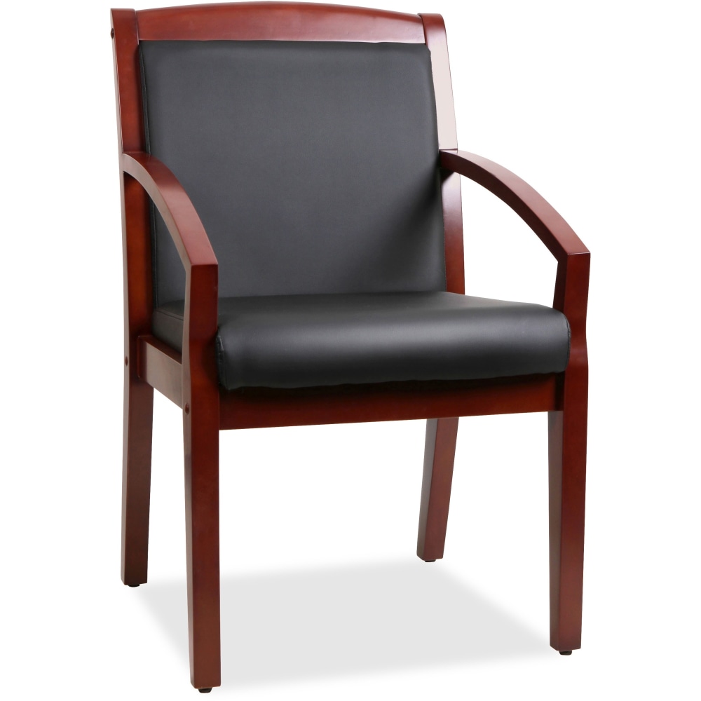 Lorell Bonded Leather/Wood Guest Chair With Sloping Arms, Black/Cherry MPN:20014