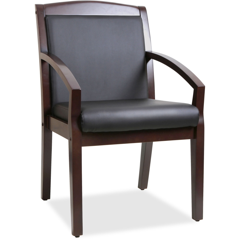 Lorell Bonded Leather/Wood Guest Chair With Sloping Arms, Black/Espresso MPN:20015