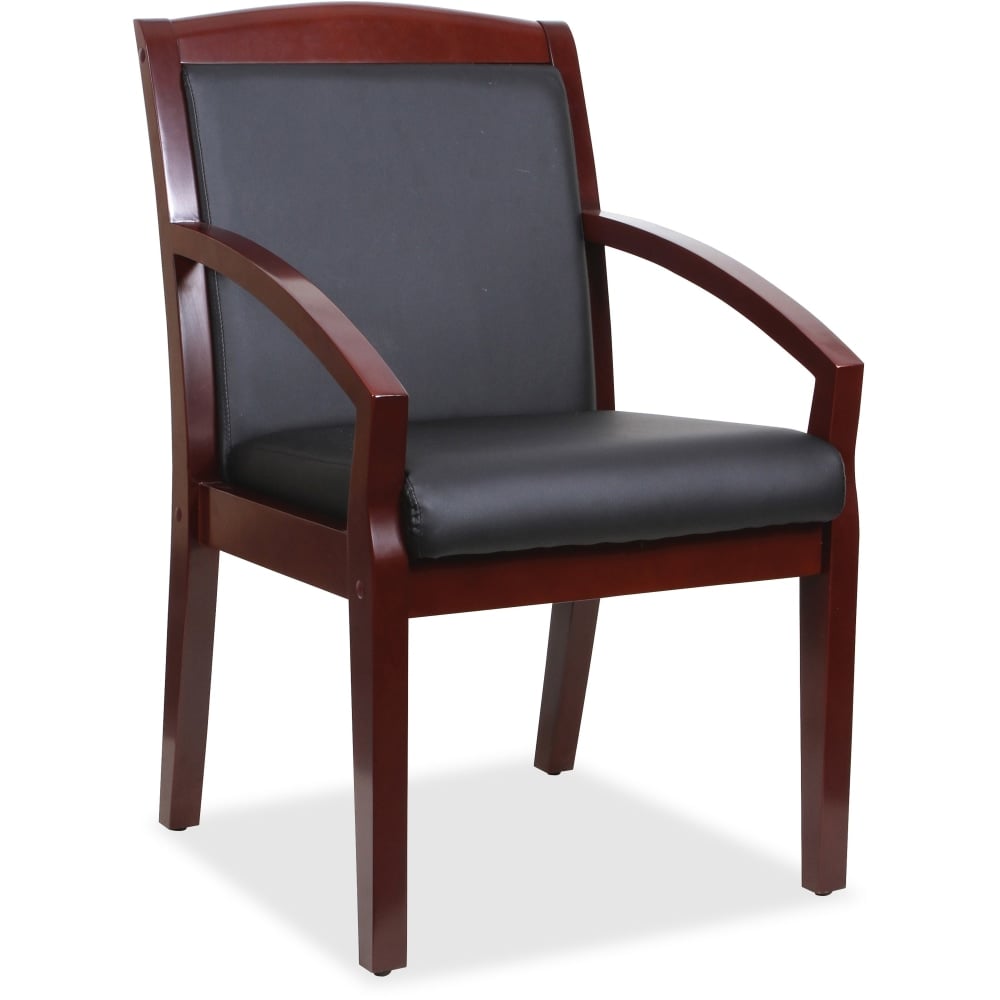 Lorell Bonded Leather/Wood Guest Chair With Sloping Arms, Black/Mahogany MPN:20020
