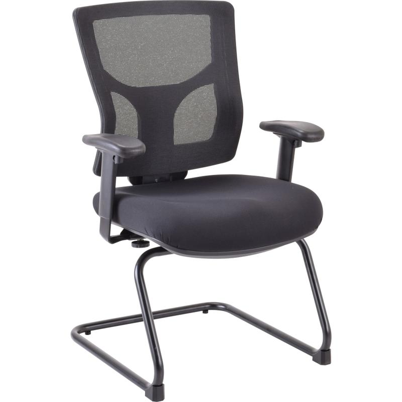 Lorell Conjure Guest Chair - Fabric, Polyurethane Foam Seat Material - Mesh Back Material - Mid Back - Sled Base - Black - 1 Each MPN:LLR62009