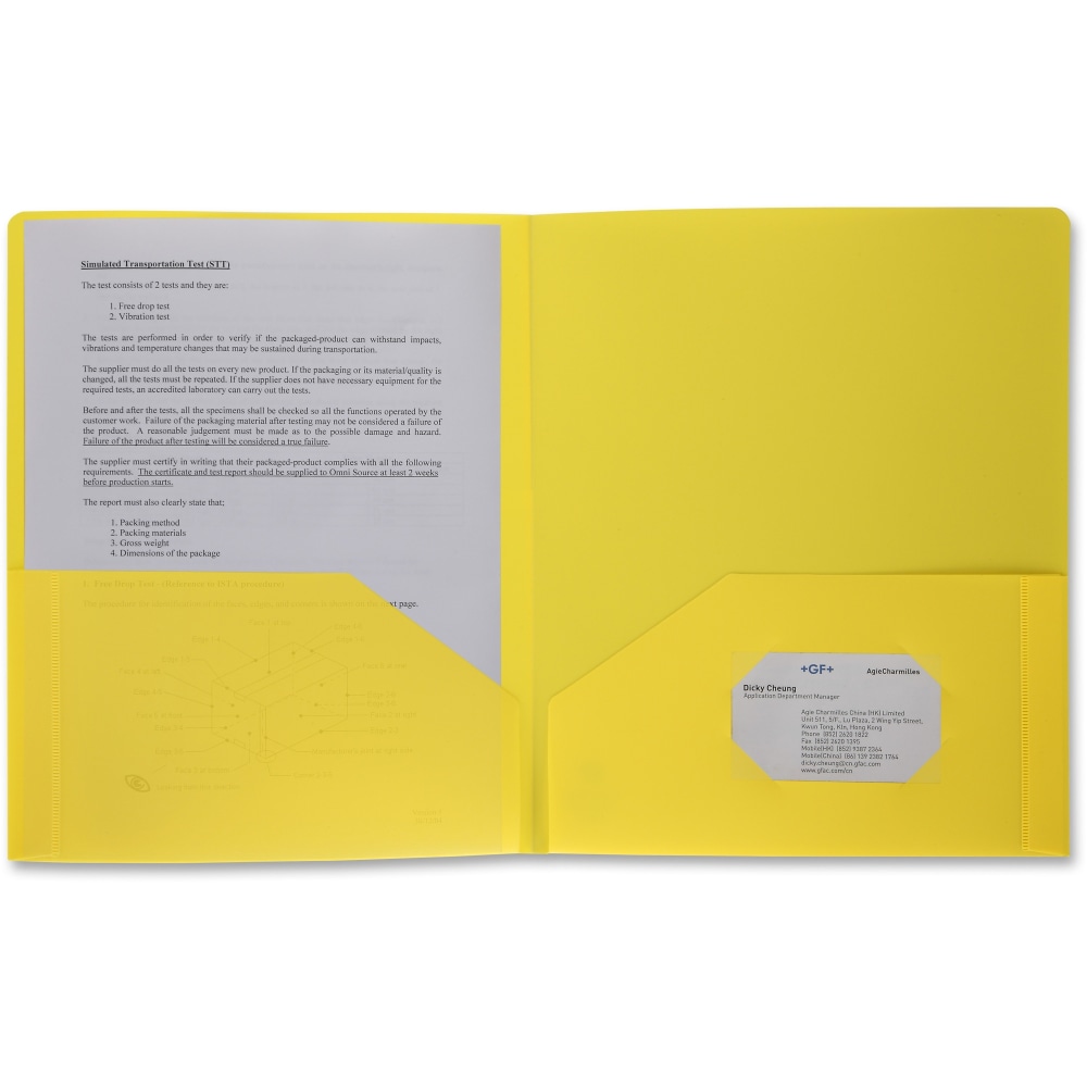 Business Source 2-Pocket Poly Portfolio, Letter Size, 8-1/2in x 11in, Yellow MPN:20878
