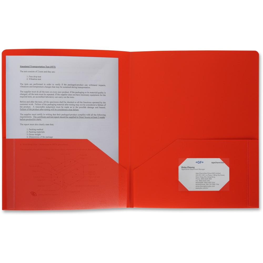Business Source 2-Pocket Poly Portfolio, Letter Size, 8-1/2in x 11in, Red MPN:20881