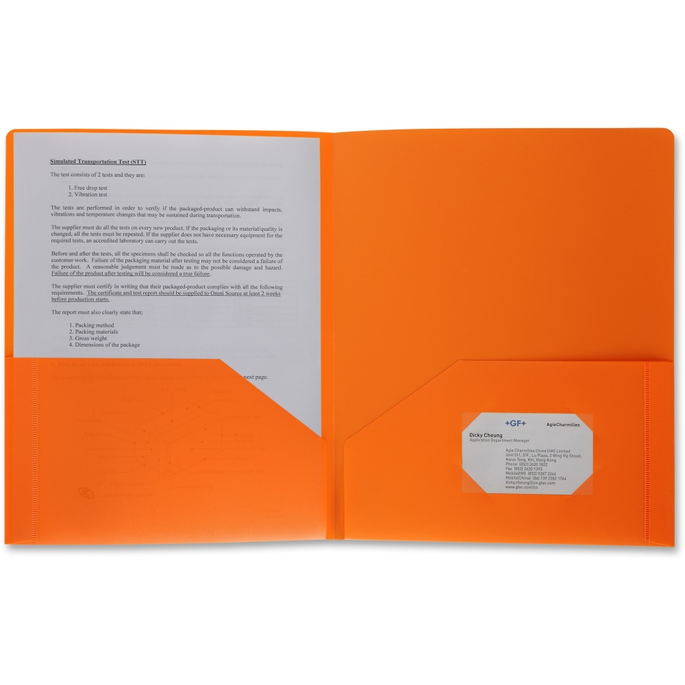 Business Source Letter Portfolio - 8 1/2in x 11in - 30 Sheets Capacity - 2 Pocket(s) - Orange - Durable, Wear Resistant, Card Holder - 20883 MPN:20883