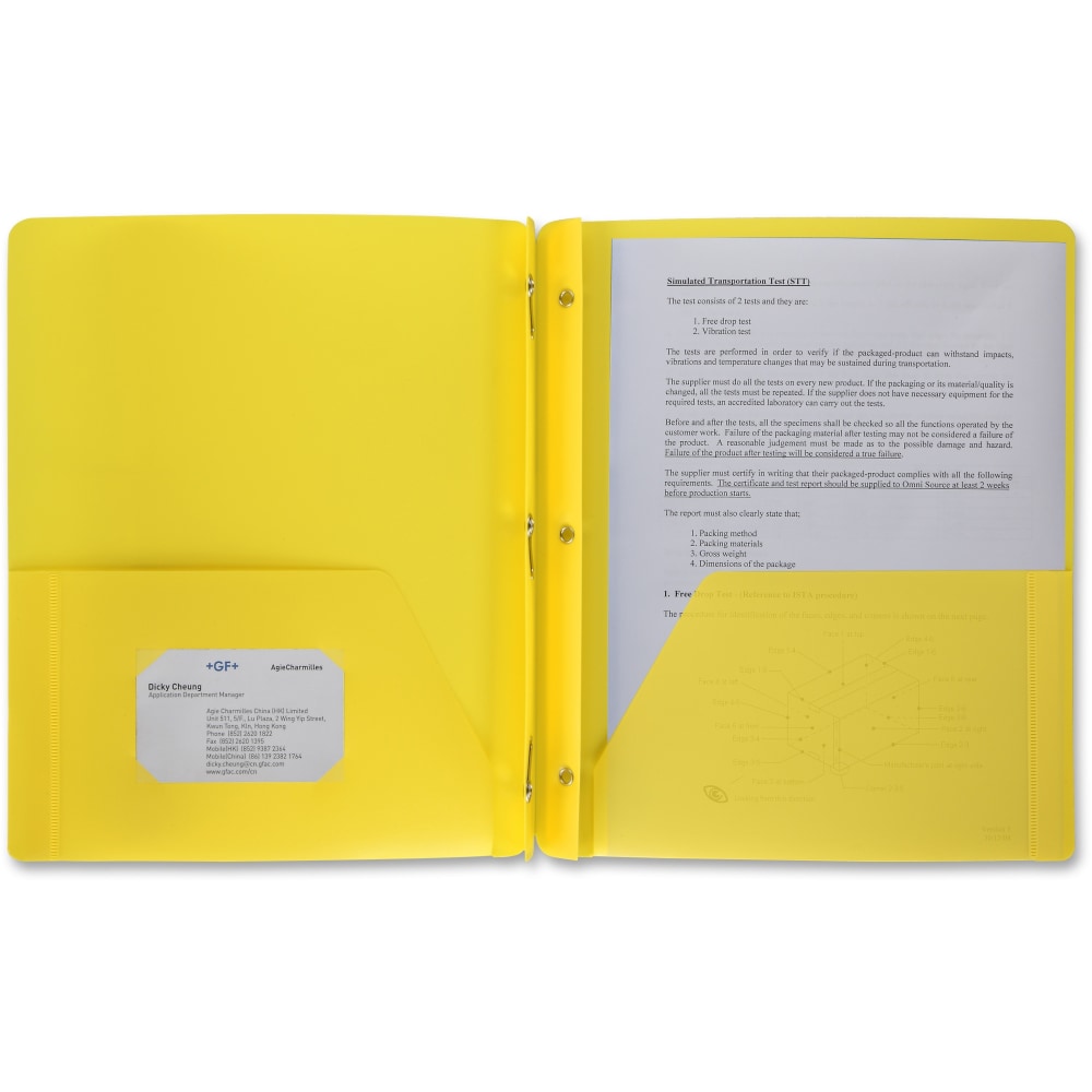 Business Source 3-Hole Punched Poly Portfolio, Letter Size, 8-1/2in x 11in, Yellow MPN:20884