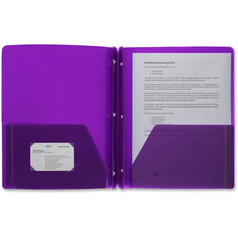 Business Source Letter Portfolio - 8 1/2in x 11in - 50 Sheets Capacity - 3 x Prong Fastener - 2 Pocket - Purple - 1 Each MPN:20885