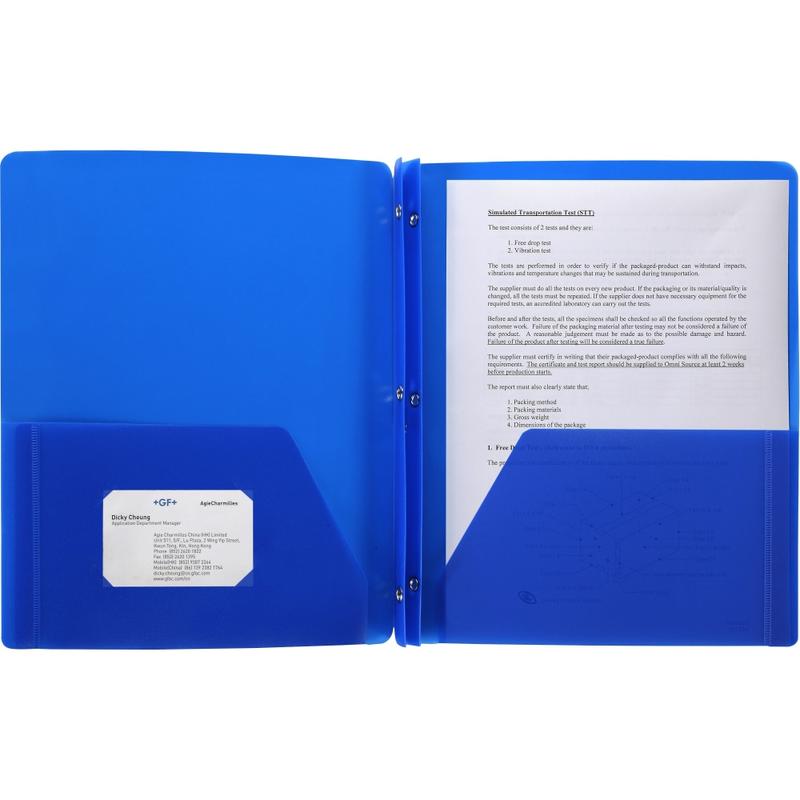 Business Source 3-Hole Punched Poly Portfolio, Letter Size, 8-1/2in x 11in, Blue MPN:20886