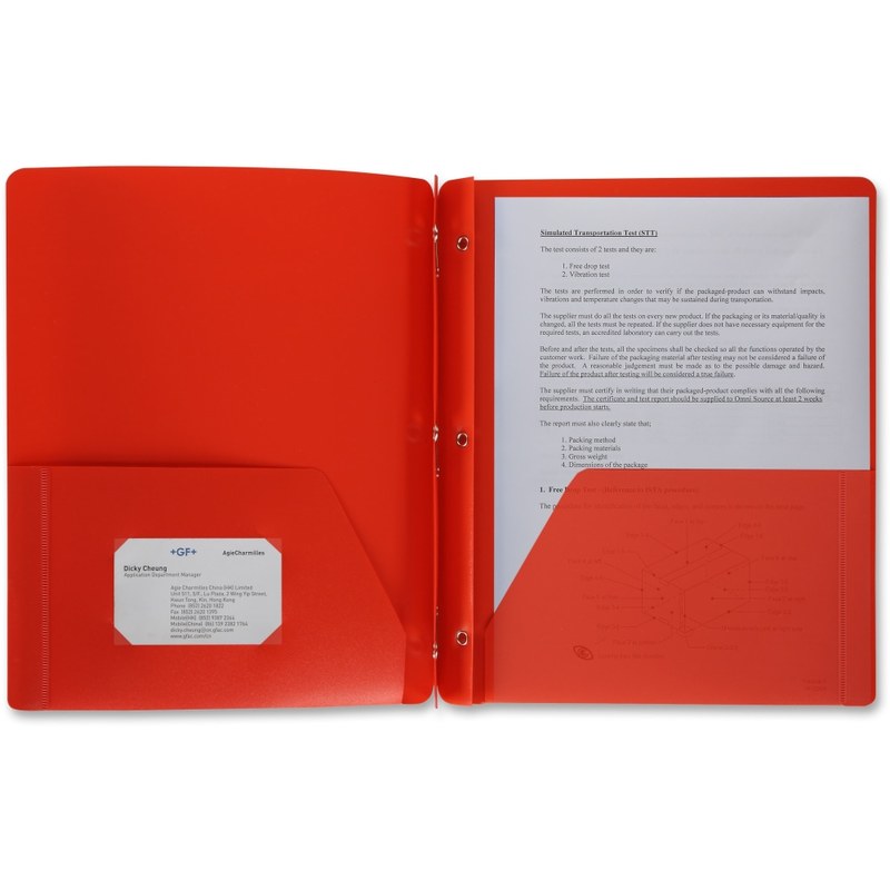 Business Source 3-Hole Punched Poly Portfolio, Letter Size, 8-1/2in x 11in, Red MPN:20887