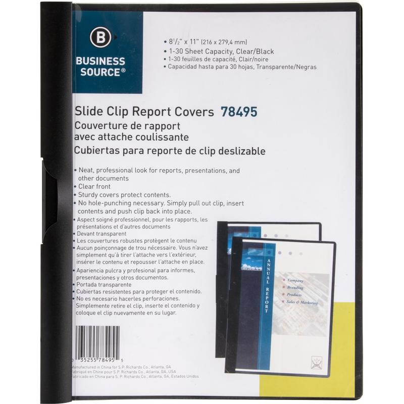 Business Source Letter Report Cover - 8 1/2in x 11in - 30 Sheets Capacity - Vinyl - Black - 1 Each MPN:78495