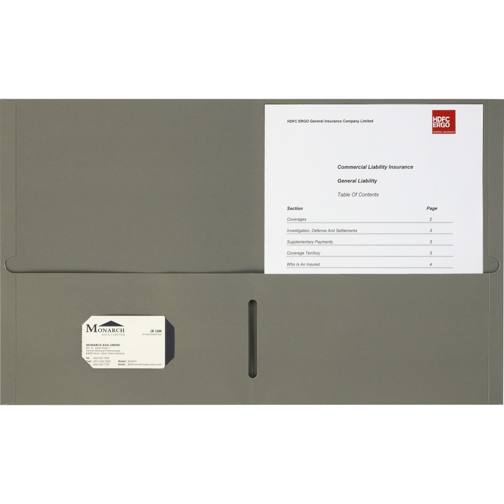 Business Source Letter Portfolio - 8 1/2in x 11in - 125 Sheets Capacity - Inside Front & Back Pocket - Gray - Card Holder - 1 Box MPN:78553