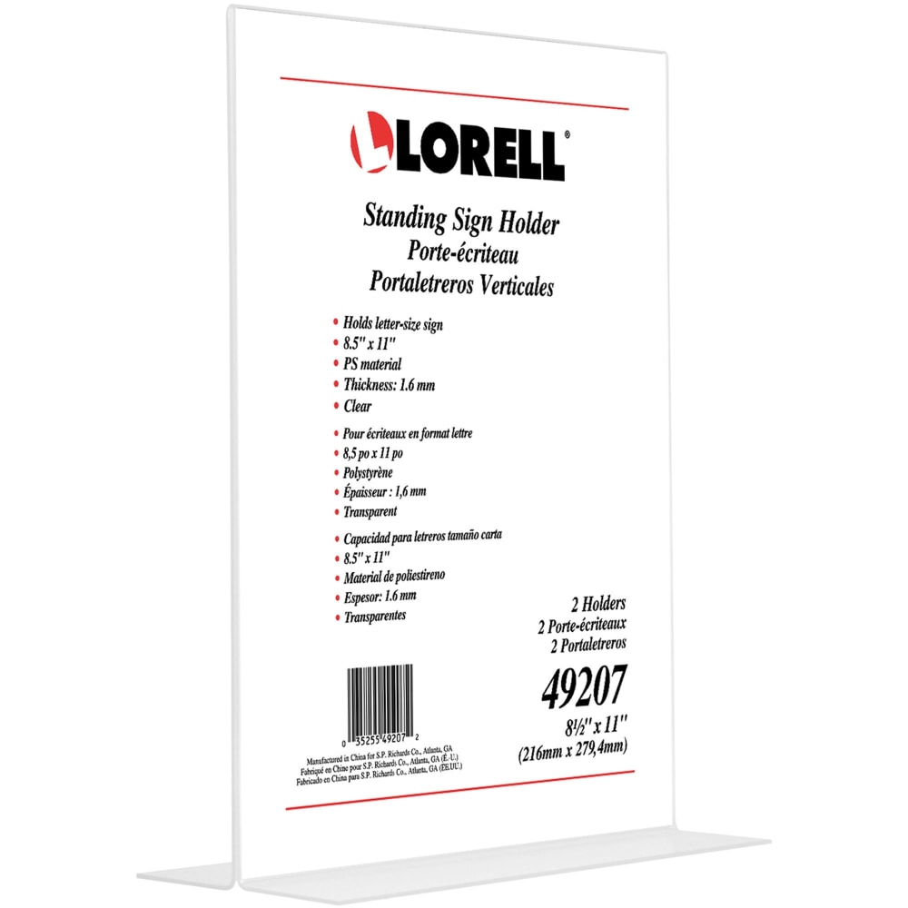 Lorell T-base Standing Sign Holders - Support 8.50in x 11in Media - Acrylic - Clear - 2 / Pack MPN:49207