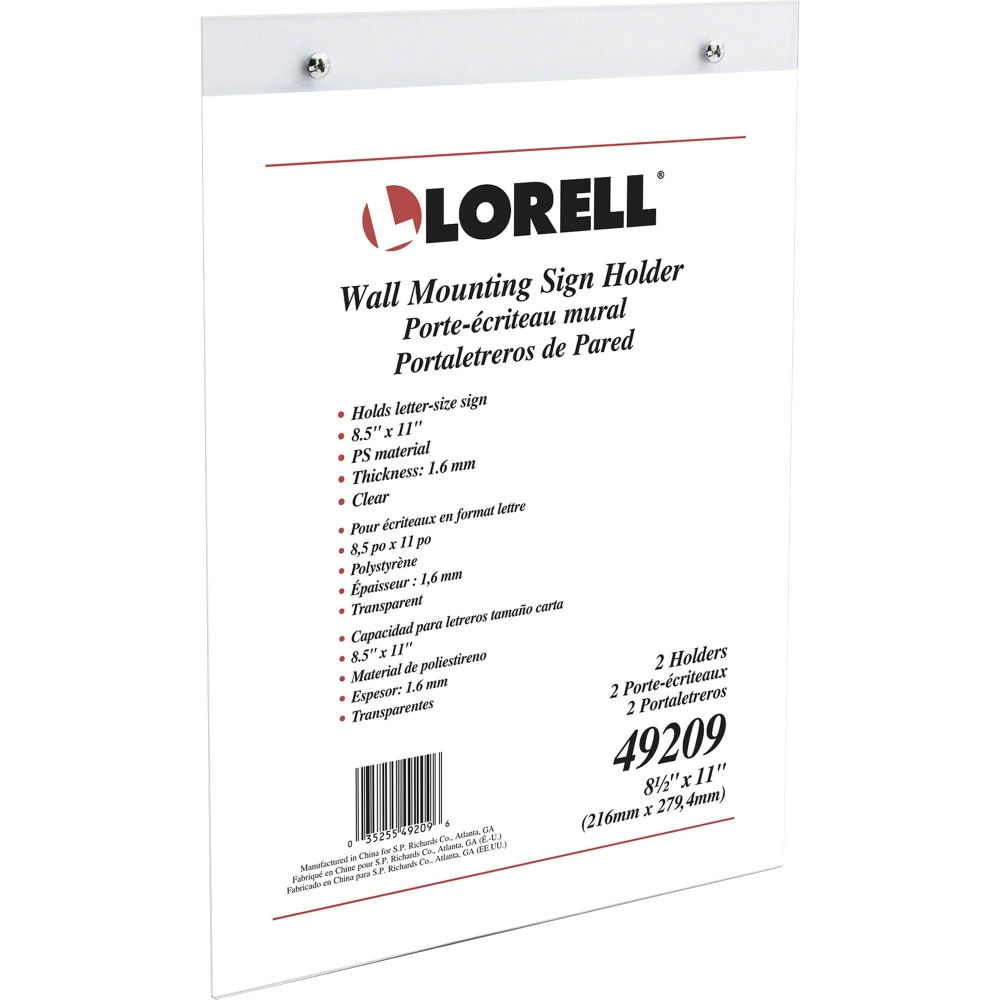 Lorell Wall-Mounted Sign Holder, 8-1/2in x 11in, Clear MPN:LLR49209