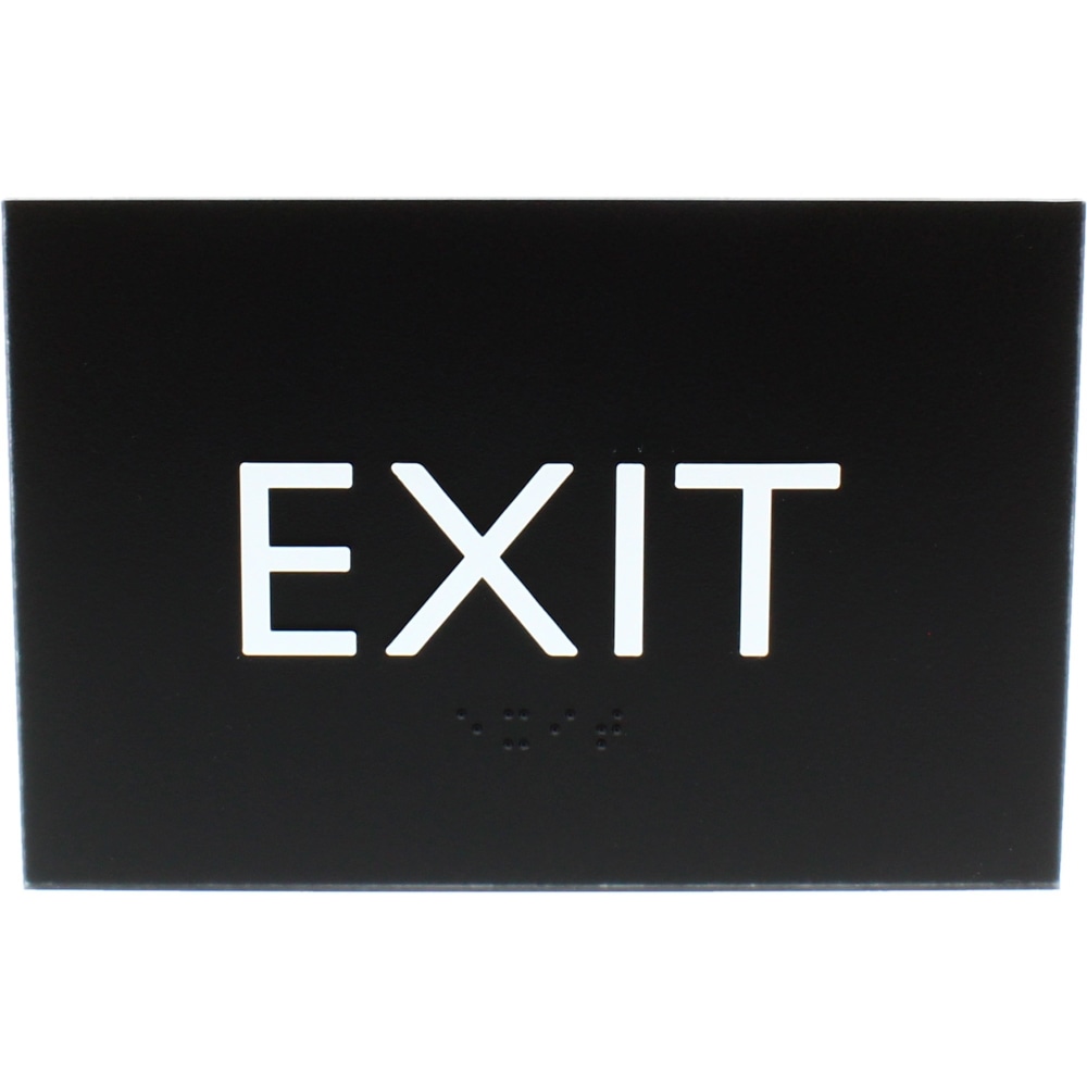 Lorell Exit Sign, 4.5inW x 6.8inH, Rectangular Shape, Surface-mountable, Easy Readability, Braille, Indoor, Plastic, Black MPN:02671