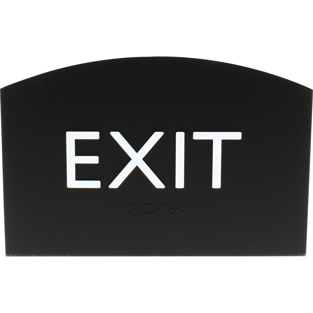 Lorell Exit Sign, 4.5inW x 6.8inH, Curved Shape, Surface-mountable, Easy Readability, Braille, Indoor, Plastic, Black MPN:02680