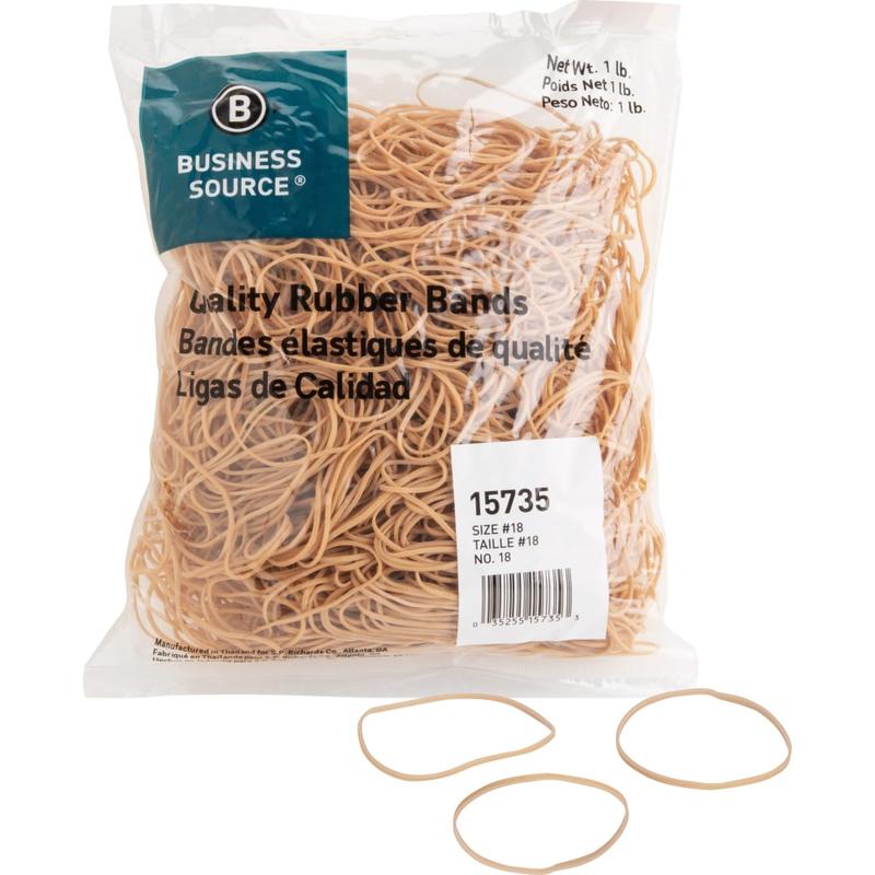 Business Source Quality Rubber Bands - Size: #18 - 3in Length x 0.1in Width - Sustainable - Rubber - Crepe - 1480 / Pack MPN:15735