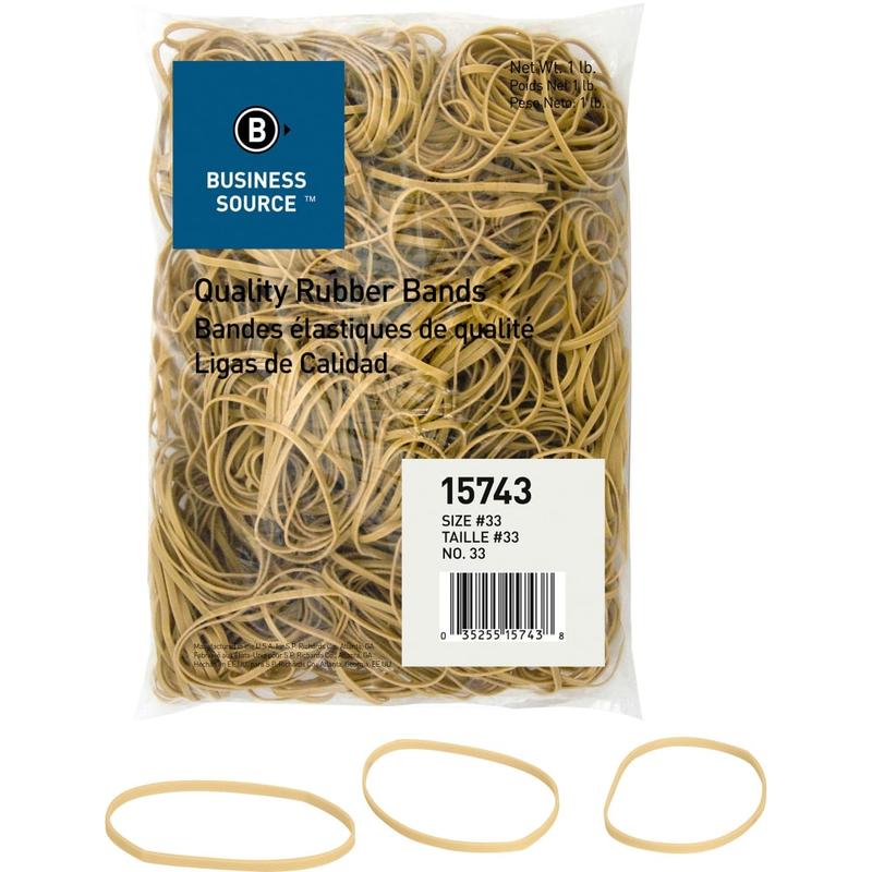 Business Source Quality Rubber Bands - Size: #33 - 3.5in Length x 0.1in Width - Sustainable - Rubber - Crepe - 600 / Pack MPN:15743