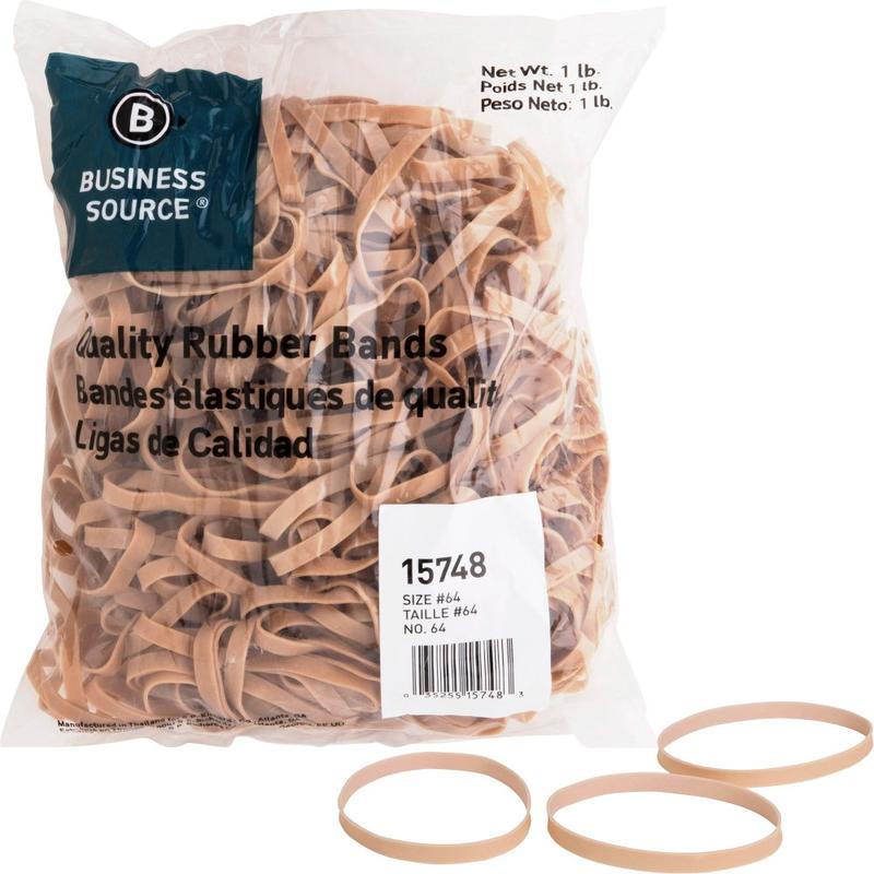 Business Source Quality Rubber Bands - Size: #64 - 3.3in Length x 0.3in Width - Sustainable - Rubber - Crepe - 320 / Pack MPN:15748