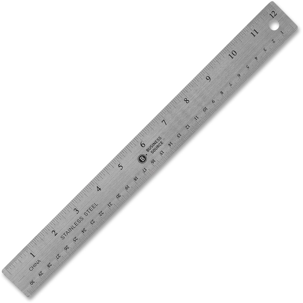 Business Source Nonskid Stainless Steel Ruler - 12in Length - 1/16, 1/32 Graduations - Metric Measuring System - Stainless Steel - Silver - 1 Each MPN:32361
