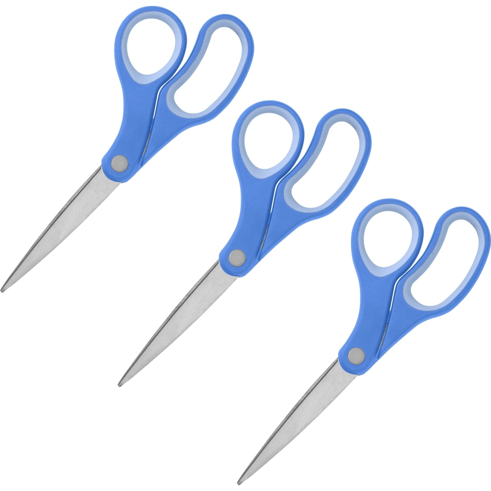 Sparco Bent Multipurpose Scissors - 8in Overall Length - Bent - Stainless Steel - Blue - 3 / Bundle MPN:39043BD