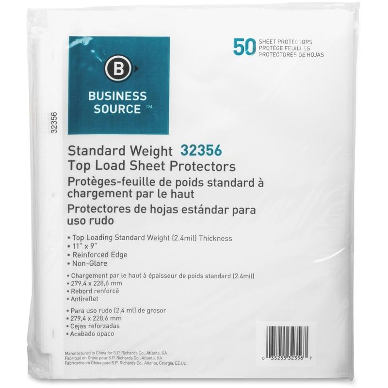 Business Source Nonglare Top-loading Sheet Protectors - 11inx9inx 2.4 mil Thickness - 32356 - 4/Pack MPN:32356