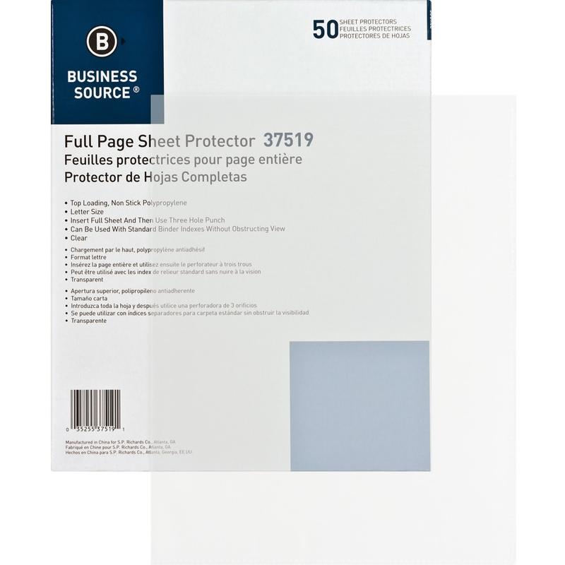 Business Source Full Sheet Top Load Poly Sheet Protectors - 3.1 mil Thickness - 37519 - 10/Pack MPN:37519