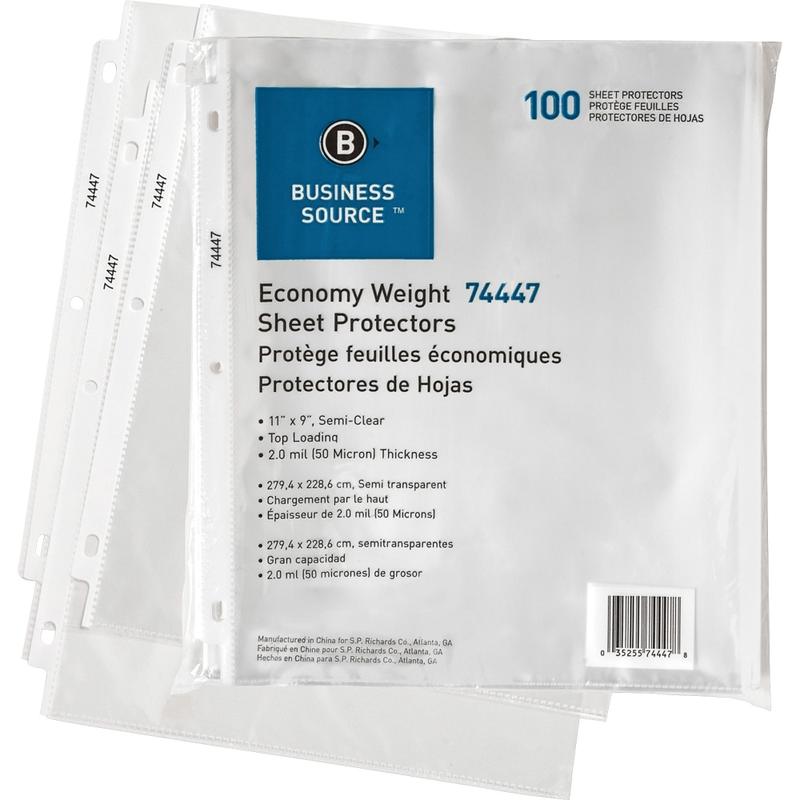 Business Source Economy Weight Sheet Protectors - 11inx9inx 2 mil Thickness - 74447 - 100/Pack MPN:74447