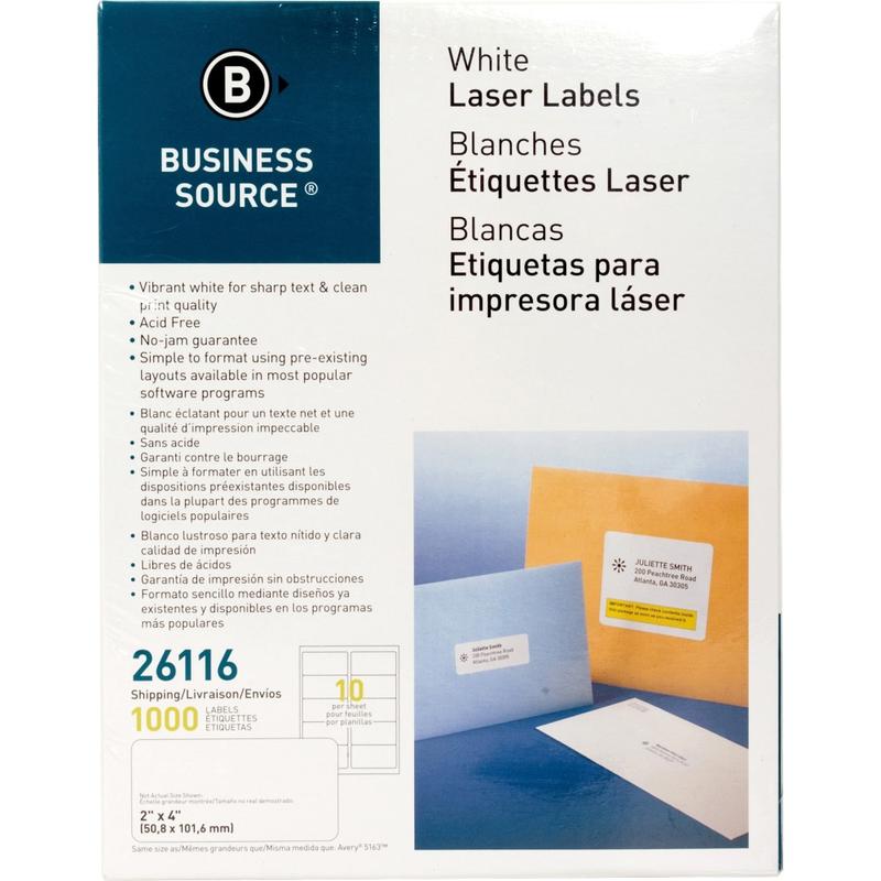 Business Source Bright White Premium-quality Shipping Labels - 2inx 4in - Permanent Adhesive - Rectangle - 26116 MPN:26116