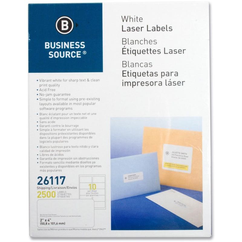 Business Source Bright White Premium-quality Shipping Labels - 2inx 4in - Permanent Adhesive - Rectangle - 26117 MPN:26117
