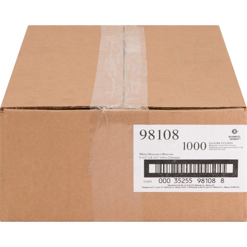 Business Source Multipurpose Shipping Labels - 5 1/2inx 8 1/2in - Permanent Adhesive - Rectangle - Laser, Inkjet - 98108 MPN:98108