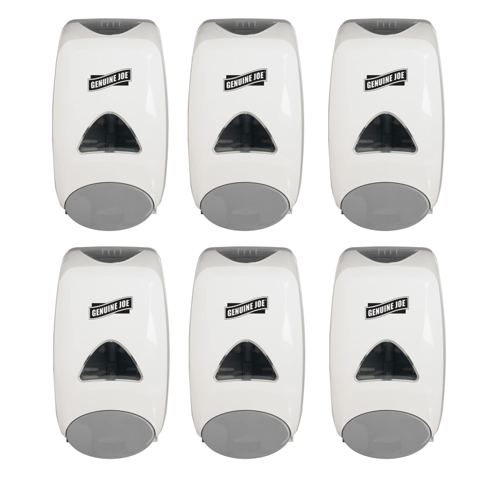 Genuine Joe 1250 ml Foam Soap Dispenser - Manual - 1.32 quart Capacity - Site Window, Soft Push, Sanitary-sealed, Refillable - White - 6 / Carton MPN:10495CT