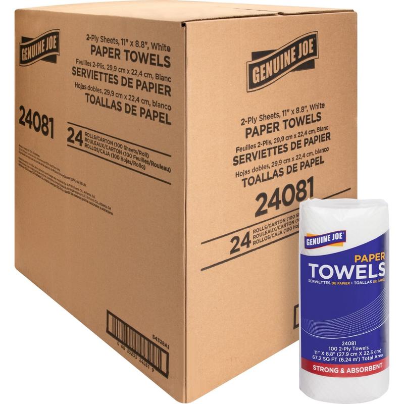 Genuine Joe 2-Ply Household Paper Towels, 100% Recycled, 100 Sheets Per Roll, Pack Of 24 Rolls (Min Order Qty 2) MPN:24081