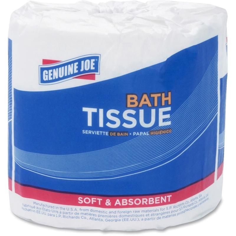 Genuine Joe 2-ply Standard Bath Tissue Rolls - 2 Ply - 3in x 4in - 400 Sheets/Roll - 1.63in Core - White - 96 / Carton MPN:2540096