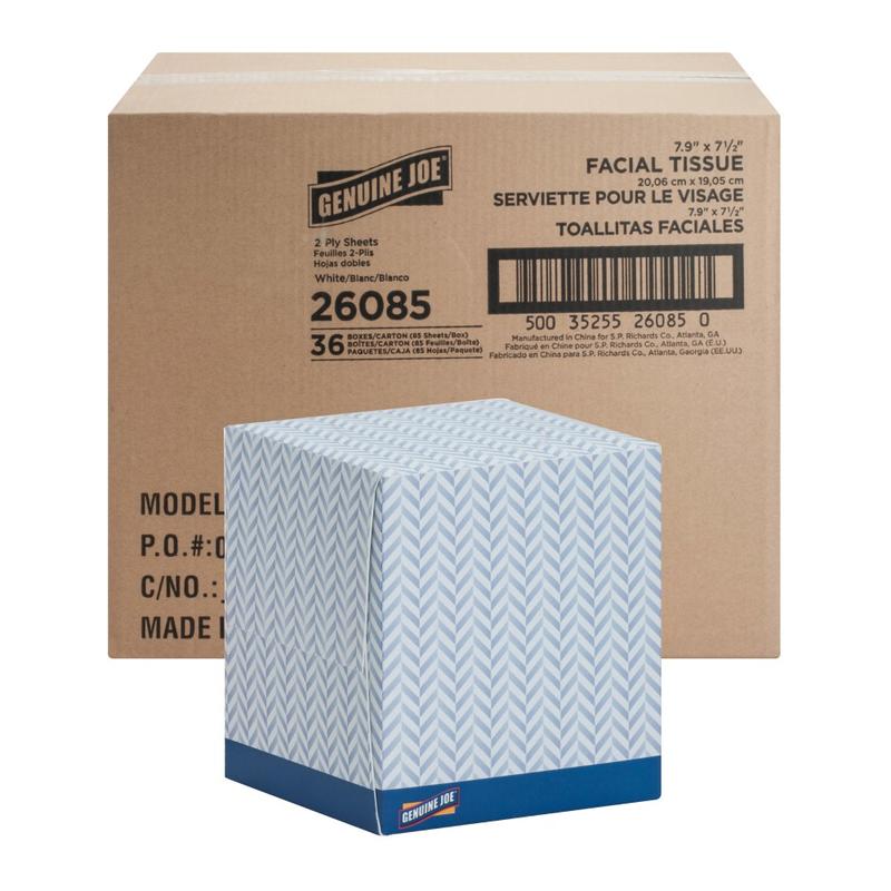 Genuine Joe Cube Box Facial Tissue - 2 Ply - Interfolded - White - 85 Per Box - 36 / Carton (Min Order Qty 2) MPN:26085