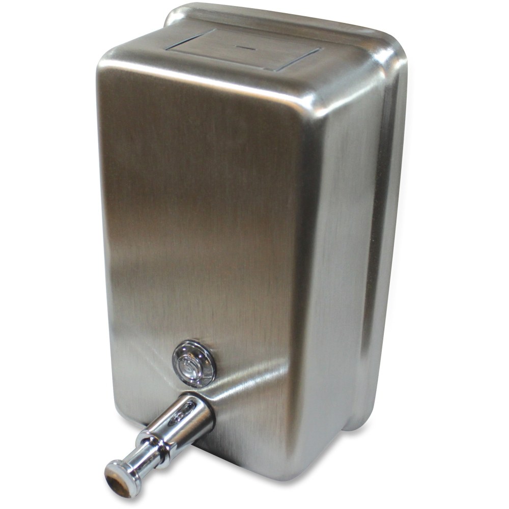 Genuine Joe Stainless Vertical Soap Dispenser - Manual - 1.25 quart Capacity - Tamper Proof, Theft Proof, Refillable - Stainless Steel - 1Each (Min Order Qty 2) MPN:85134