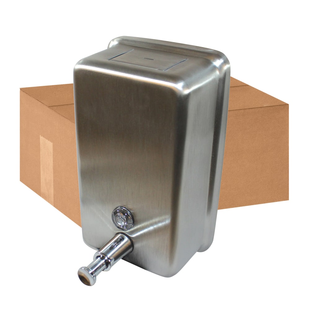 Genuine Joe Stainless Vertical Soap Dispenser - Manual - 1.25 quart Capacity - Stainless Steel - 24 / Carton MPN:85134CT