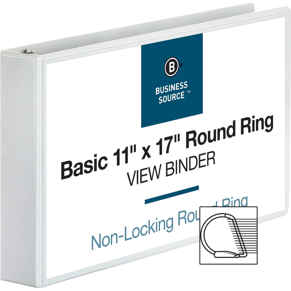 Business Source Round Ring Reference Binder, 2in Ring, 11in x 17in, White MPN:45101