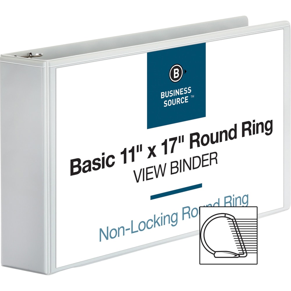 Business Source Tabloid-Size Reference 3-Ring Binder, 3in Round Rings, White MPN:45102