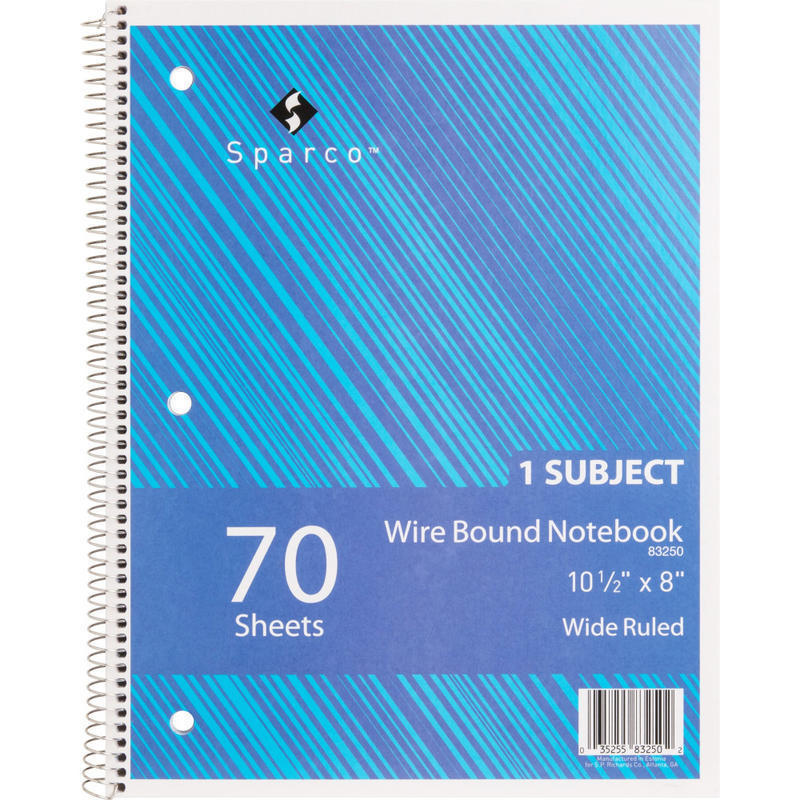 Sparco Wirebound Notebook, 8in x 10-1/2in, Wide Rule, Assorted (Min Order Qty 39) MPN:83250