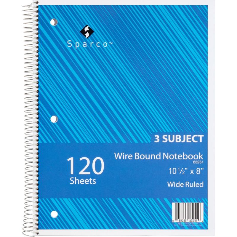 Sparco Quality Wire-Bound Wide Ruled Notebook, 8in x 10 1/2in, 120 Sheets, Bright White/Cover Assorted Colors (Min Order Qty 15) MPN:83251