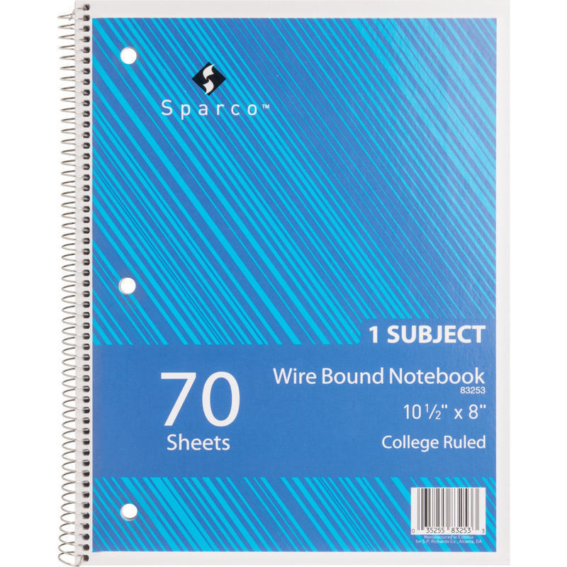 Sparco Wirebound Notebook, 8in x 10-1/2in, College Rule, 70 Sheets, Assorted (Min Order Qty 16) MPN:83253
