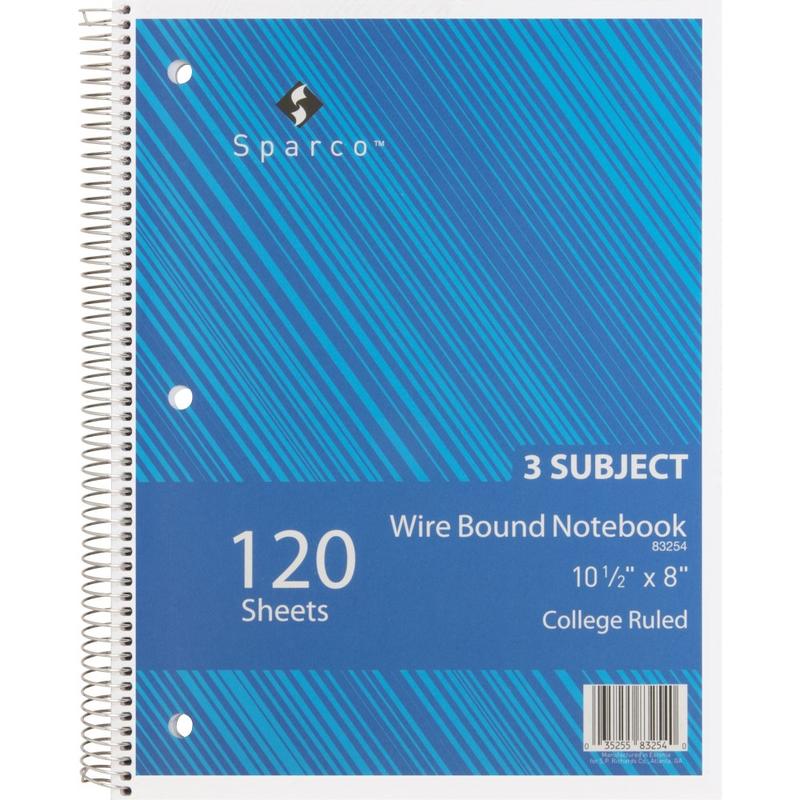 Sparco Quality Wire-Bound College Ruled Notebook, 8in x 10 1/2in, 120 Sheets, Assorted Colors (Min Order Qty 18) MPN:83254