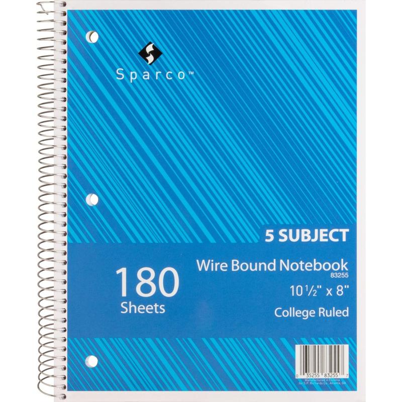 Sparco Wirebound Notebook, 8in x 10 1/2in, College Ruled, 180 Sheets, Assorted Colors (Min Order Qty 11) MPN:83255