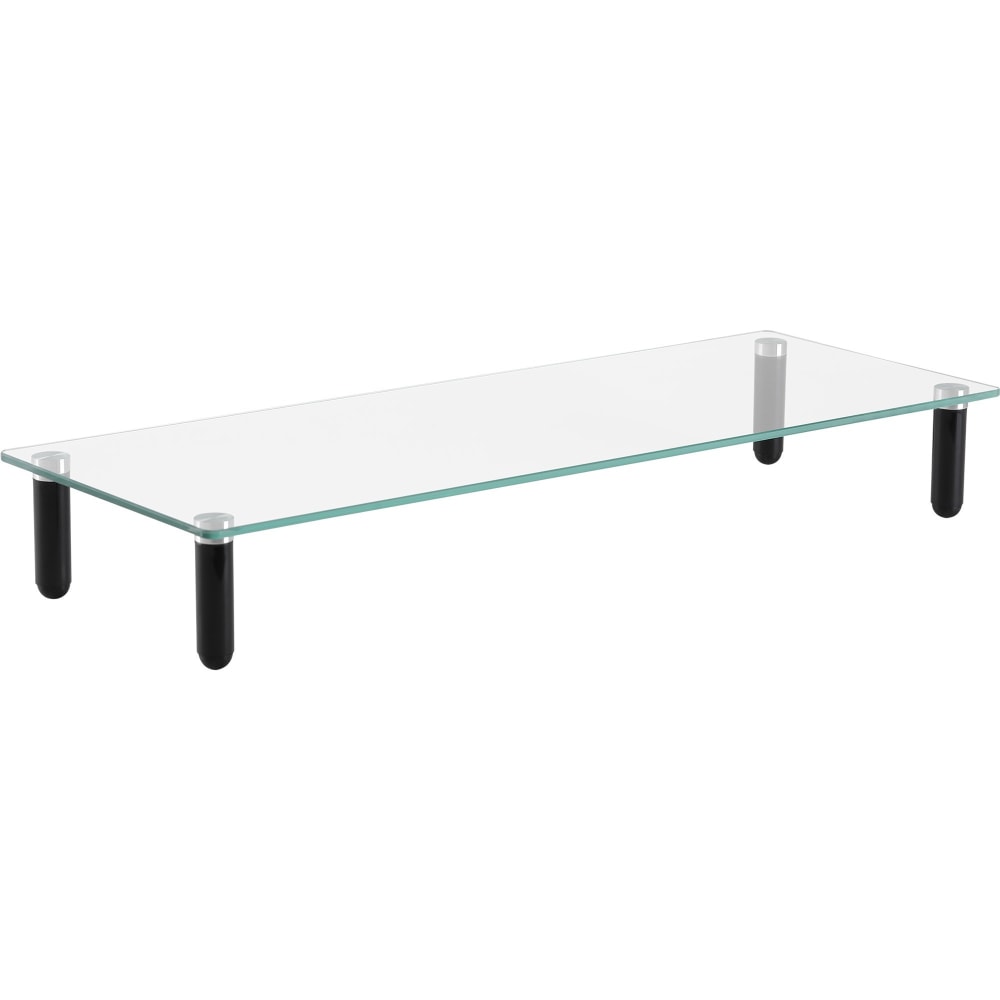Lorell 4-leg Single-Shelf Monitor Stand, 44 lb Load Capacity, 1 x Shelf(ves), 3inH x 22inW x 8.25inD, Desktop, Glass, Clear, Black MPN:99533