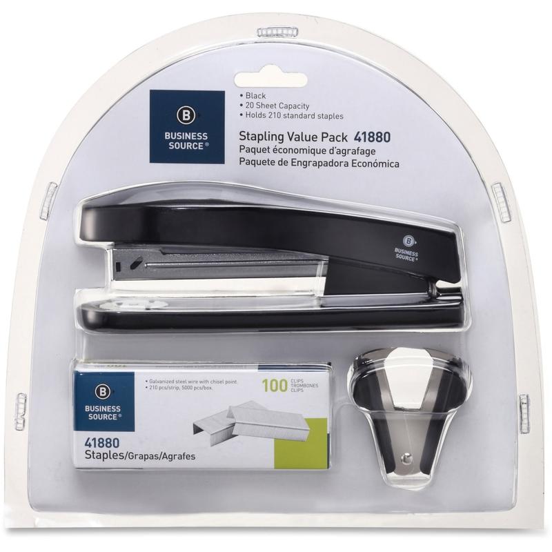 Business Source Stapling Value Pack - Staples Upto 20 Sheet of 20lb Paper - Holds Upto 210 Staple - Full Strip - Black - 3 / Pack MPN:41880