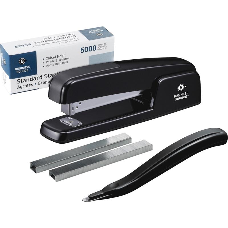 Business Source Standard Stapler Value Pack - Staples Upto 20 Sheet - Holds Upto 210 Staple - Full Strip - Top Loading - Black - 1 Pack MPN:41890