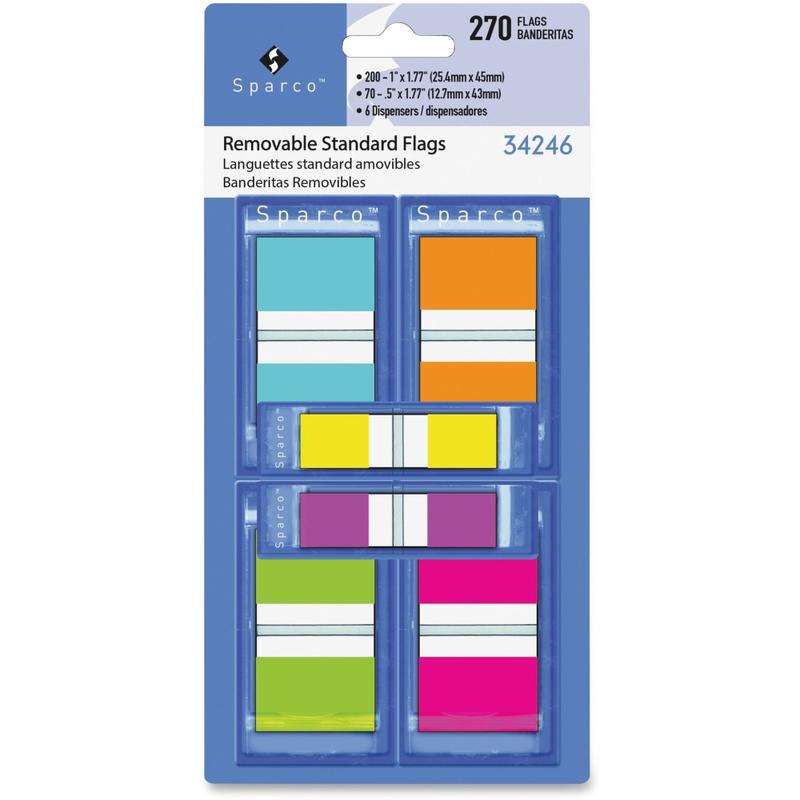 Sparco Assorted Pop-Up Flags Combo Pack - 0.50in, 1in - Assorted - Self-adhesive, Repositionable, Removable, Writable - 270 / Pack (Min Order Qty 6) MPN:34246